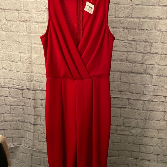 Charlotte Russe Red V-Neck Jumpsuit - Picture 2 of 4